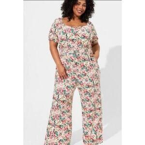 Torrid Studio Knit Balloon Sleeve Scoop Neck Jumpsuit Size 3 Wide Leg Colorful